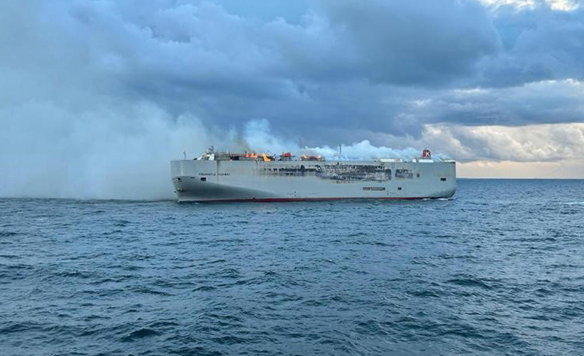 electric car, cargo ship with 2,800 cars on fire in north sea – electric vehicle the main suspect