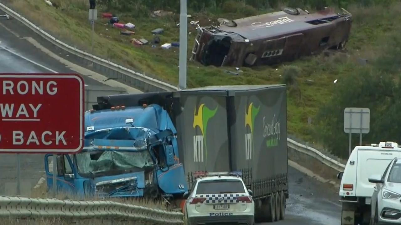 Brett Michael Russell is facing 80 charges over the horrific crash with a school bus. Picture: Nine News, National, Victoria, Courts & Law, Twist for truck driver accused of horror crash with school bus