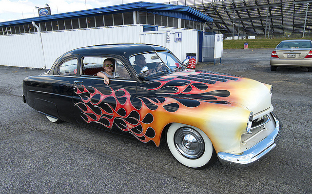 Flamed Lead Sled, lead sled, old car, white wall tires
