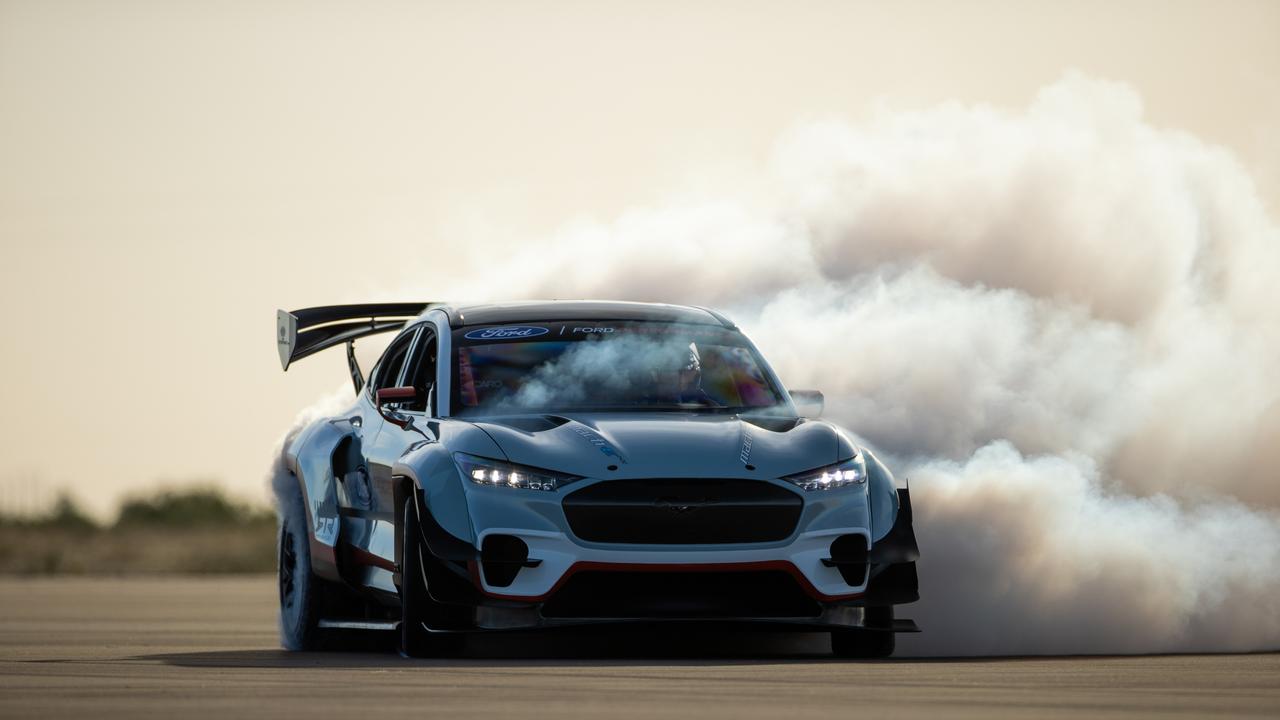 Ford has built a wild electric drift car based on the new Mach-E., Expect the Shelby Mach-E to build on the appearance pack offered in Europe., Shelby is developing a high-performance Ford Mustang Mach-E., Technology, Motoring, Motoring News, Electric muscle cars in the fast lane