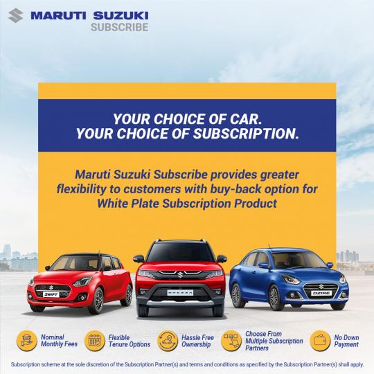 Maruti Suzuki Subscribe introduces pre-fixed buy-back option, Indian, Maruti Suzuki, Other, Lease, subscription