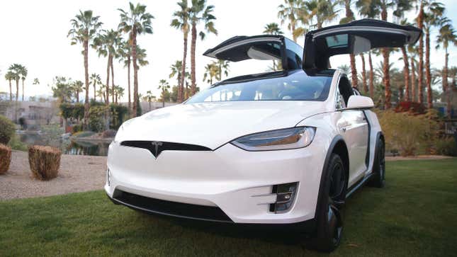 A Tesla Model X is displayed during the Citi Taste of Tennis at Hyatt Regency Indian Wells Resort & Spa on March 5, 2018 in Indian Wells, California.