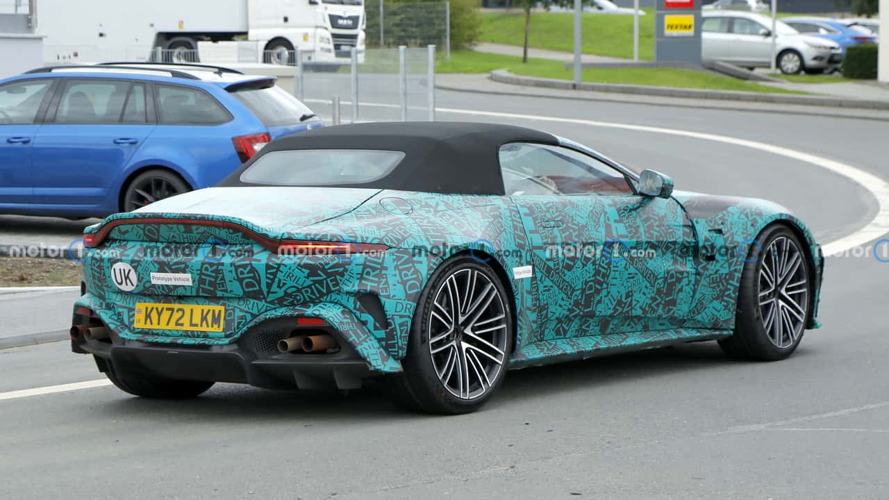 refreshed aston martin vantage roadster spied with rusty exhaust pipes