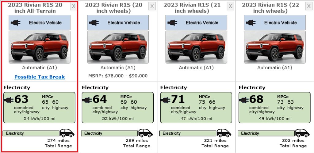 rivian r1s dual-motor large pack gets up to 352 miles of epa range