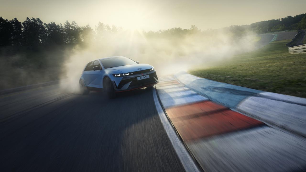 Drift mode promises to be great fun on track., Hyundai’s electric hot hatch has a six-figure price tag., The Hyundai Ioniq 5 N promises to deliver wild performance., Technology, Motoring, Motoring News, Hyundai reveals price, specs for new Ioniq 5 N