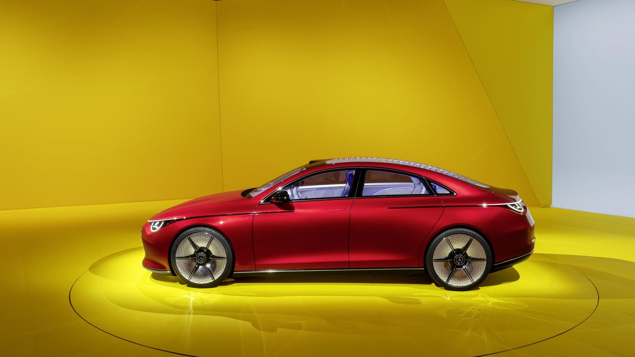 2023 Mercedes-Benz Concept CLA class., A study of the 'Neue Klasse' (New Class) project, the new electric vehicle concepts, is seen during a preview event in Munich on September 2, 2023, on the eve of the opening of the Munich Motor Show (IAA) on September 4, 2023. Photo: Tobias SCHWARZ / AFP, Visitors watch the premiere presentation of the Mercedes Benz Concept CLA Class during the International Motor Show IAA in Munich. Photo: Christof STACHE / AFP, The Mercedes Benz Concept CLA Class combines crisp looks with plenty of range. Photo: Christof STACHE / AFP, BMW chief executive Oliver Zipse presents the 'Neue Klasse' (New Class) project on the eve of the opening of the Munich Motor Show. Photo: Tobias SCHWARZ / AFP, Mercedes presented the Concept CLA Class during the International Motor Show IAA in Munich. Photo: Christof STACHE / AFP, Technology, Motoring, Motoring News, Automotive giants prepare for war