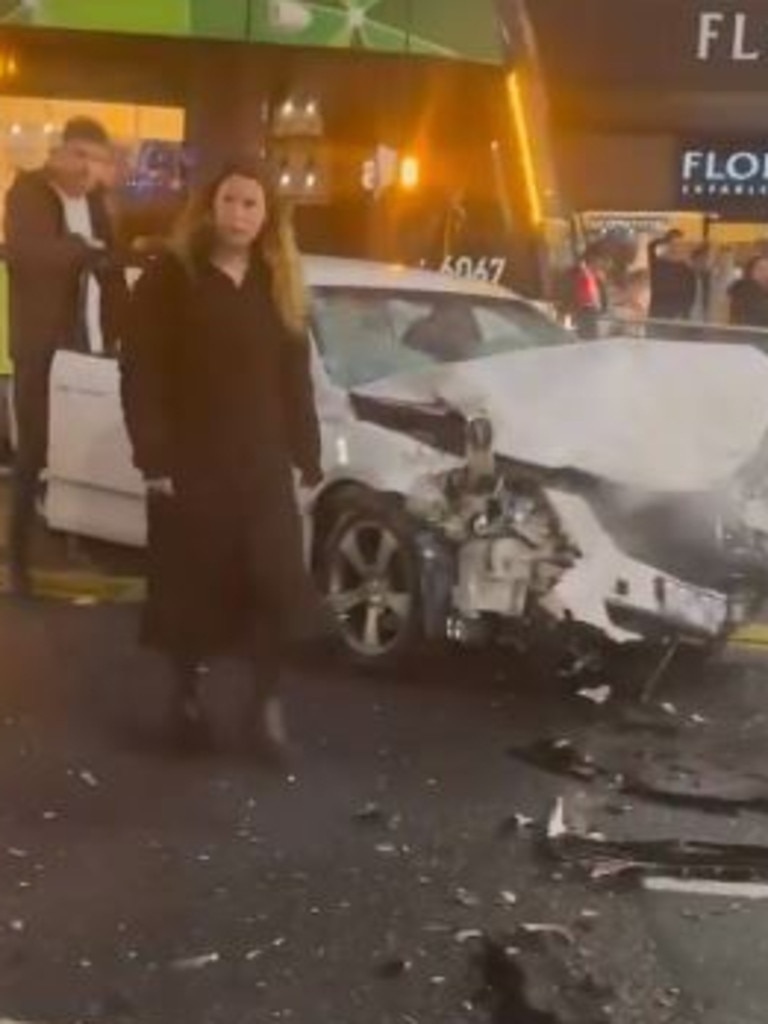 Multiple cars were badly damaged following a crash near Bourke Street and Russell Street in Melbourne CBD. Source: Facebook, National, Victoria, News, One dead, others injured after car crashes into pedestrians at Bourke Street, Melbourne