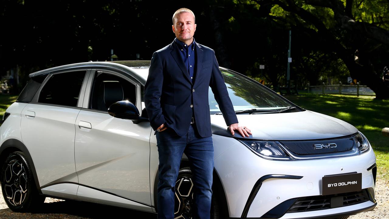 EVDirect.com CEO Luke Todd pictured with the new BYD Dolphin. Picture David Clark, Technology, Motoring, Motoring News, BYD to unleash four new electrified cars by 2024