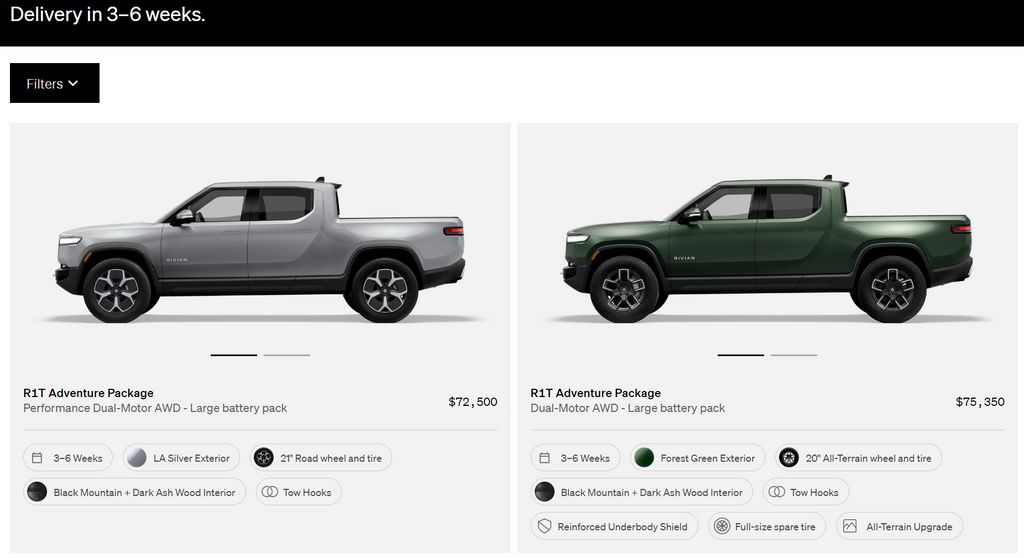 rivian adds dual-motor large pack r1t evs to inventory