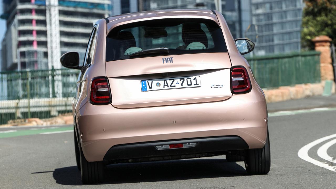 The 500e’s cuddly looks are core to its appeal., Fiat already has a few dozen orders for the 500e., Fiat promises not to build ‘grey’ cars. This one is ‘rose gold’., The new Fiat 500e has a classy-looking cabin., Fiat’s 500e has arrived in local showrooms., Technology, Motoring, Motoring News, Fiat 500e electric hatchback review