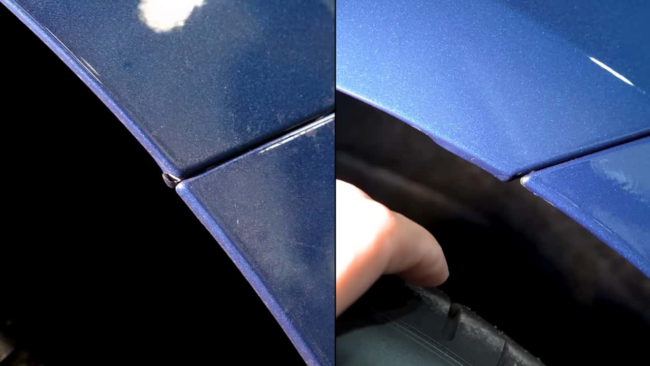 Close up view of paint flaws on the 2024 Ford Mustang Dark Horse.