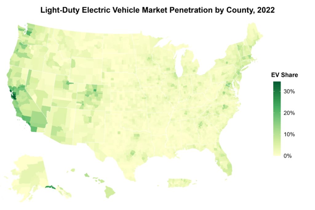 us: in top counties, ev market penetration exceeds 30%