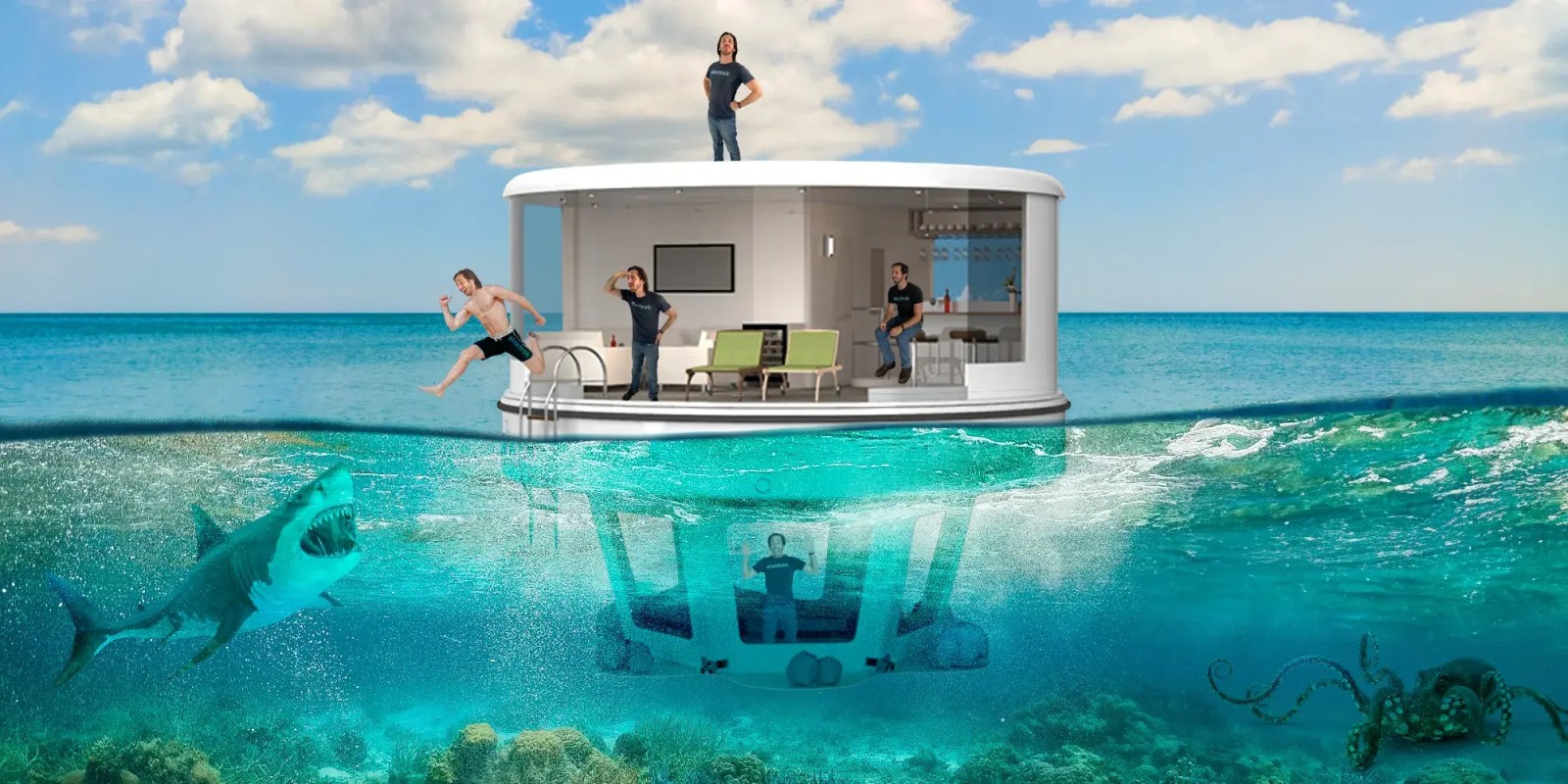 this half-submerged electric houseboat may be the best tiny home ever