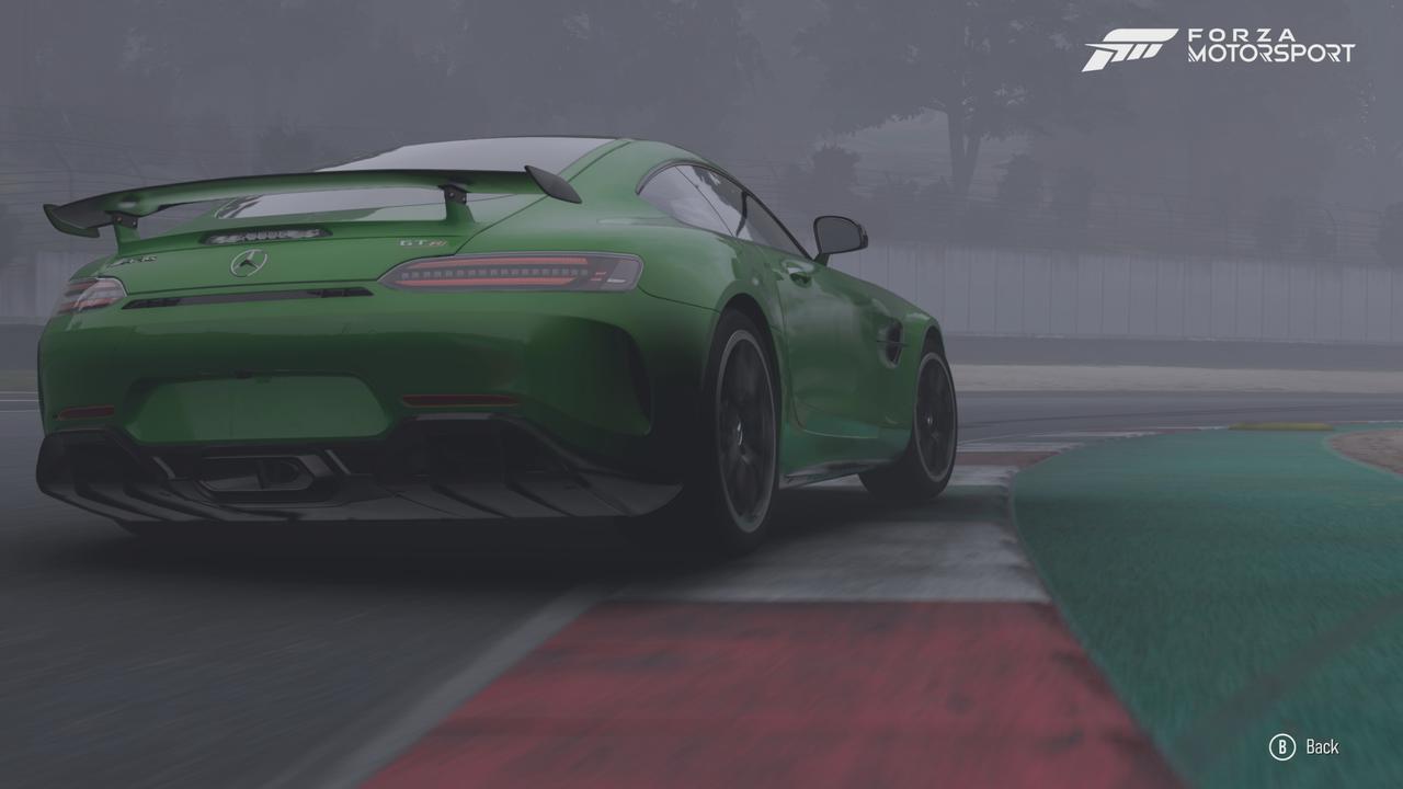 The AMG GT R feels fantastic to drive, but this in-game photo from a foggy Mugello circuit looks strangely flat., As in real life, the 911 Carrera has more approachable handling than the exacting GT3., A new menu structure allows you to park favourite cars in a showroom., The GT3 feels and sounds spectacular on circuit in Forza Motorsport., Technology, Motoring, Motoring News, Forza Motorsport Xbox racing game review