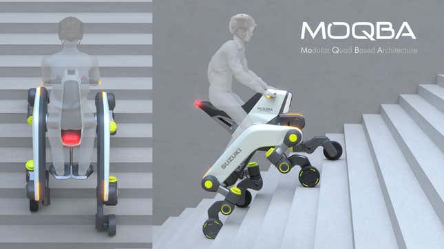 the suzuki moqba concept is a little motorcycle that can walk up stairs and i want to ride it