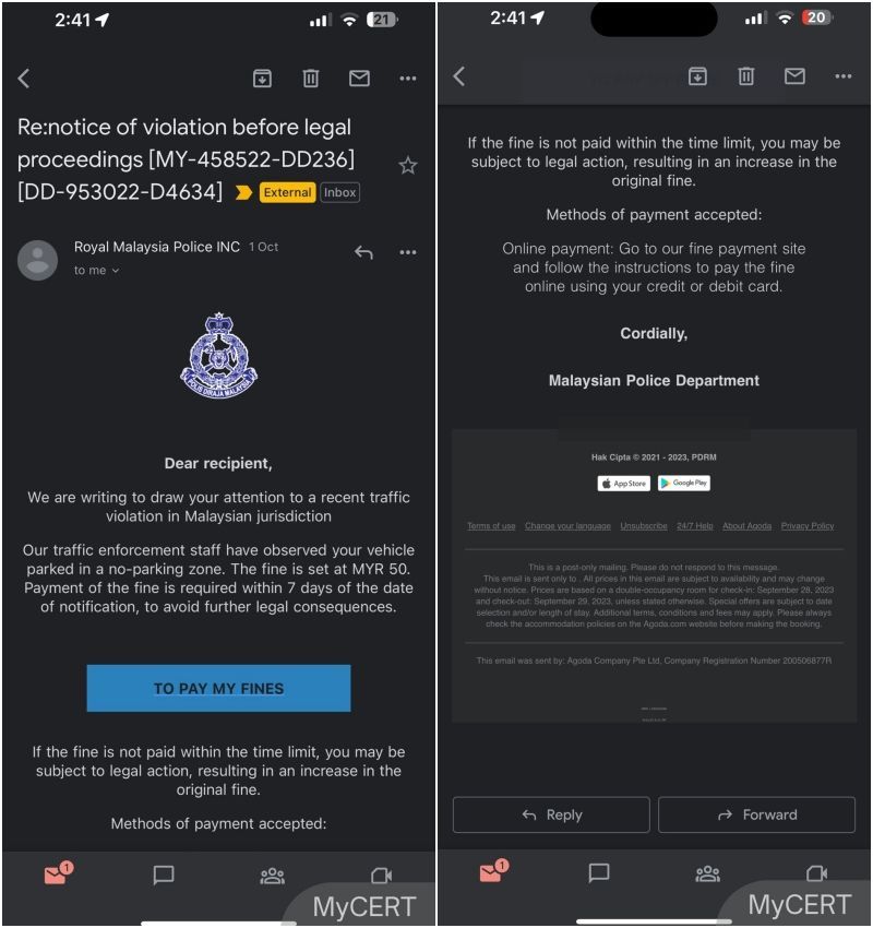 auto news, mybayar pdrm scam, mybayar saman pdrm fake scam, pdrm, mycert, do not fall into fake pdrm mybayar emails, scam leads to phishing website that steals money