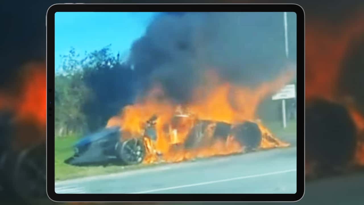 Video screenshot of a McLaren Artura on fire