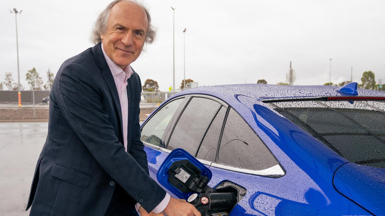 Alan Finkel, former chief scientist with a Toyota Mirai that can be refilled within minutes., Toyota has signed an MoU to expand hydrogen refuelling stations in Australia., Technology, Motoring, Motoring News, Toyota announces plan to expand hydrogen refuelling infrastructure