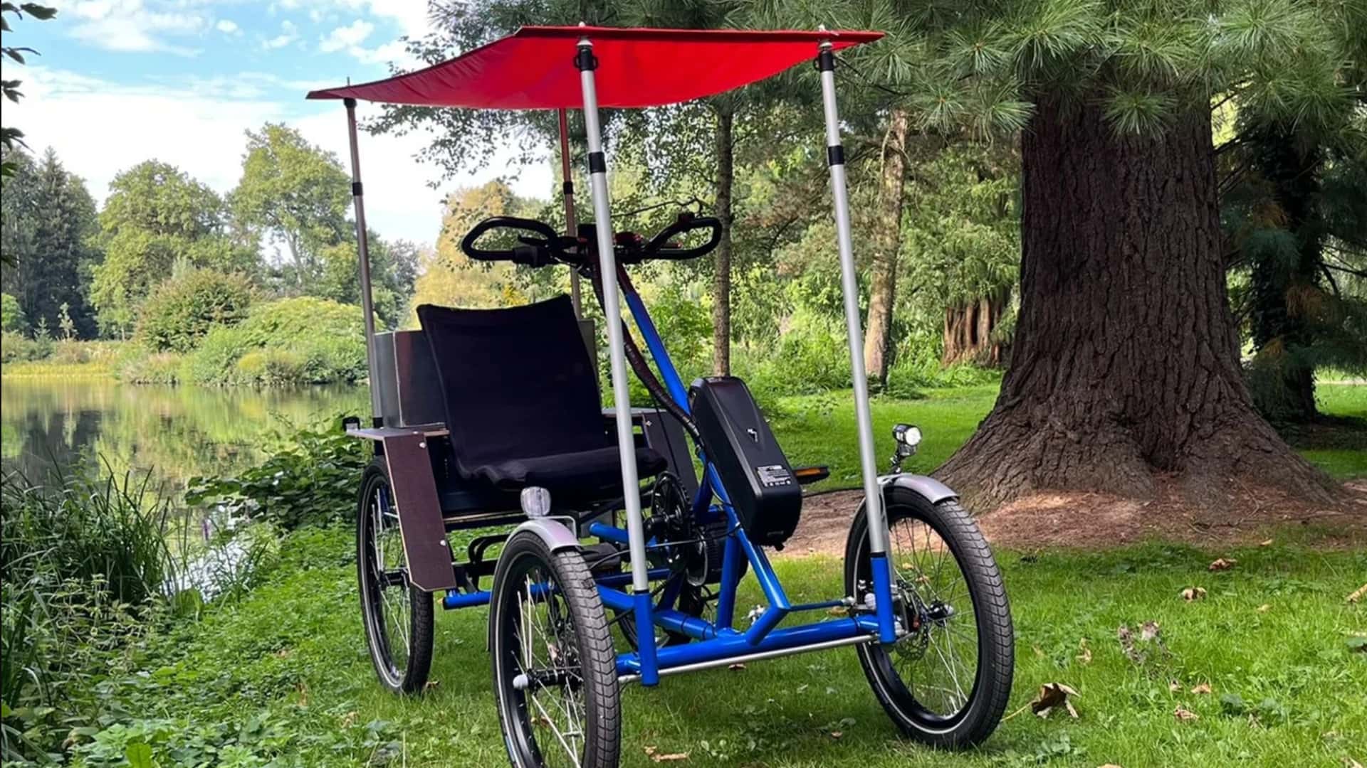 e-velo-cabrio can shuttle you and your stuff around even when it's raining