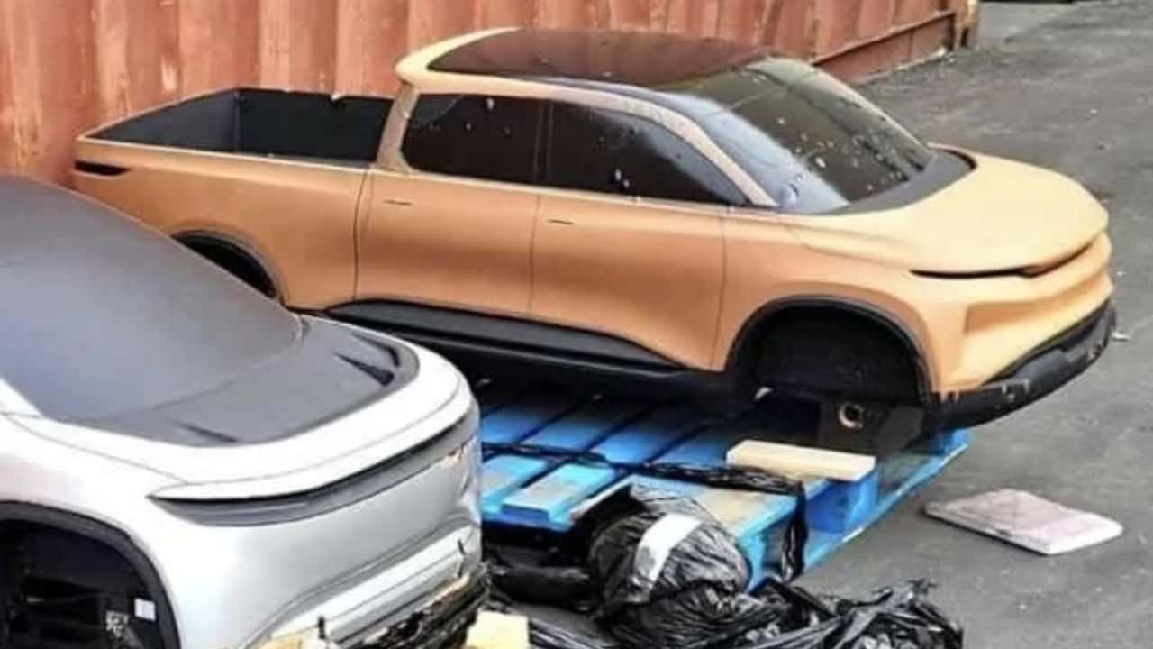 possible lucid pickup truck seen in clay model form