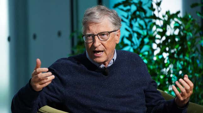 Bill Gates speaks at a climate summit, in a talk presumably titled Do As I Say, Not As I Do