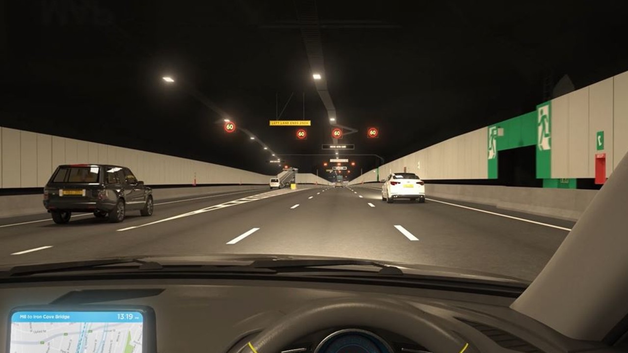 M8 to Iron Cove bridge driver animation. Picture: Transport for NSW, Map of the underground tunnels of Rozelle Interchange. Picture: Transport for NSW, Technology, Motoring, Motoring News, ‘Don’t get lost’: Complicated Sydney underground interchange sparks debate
