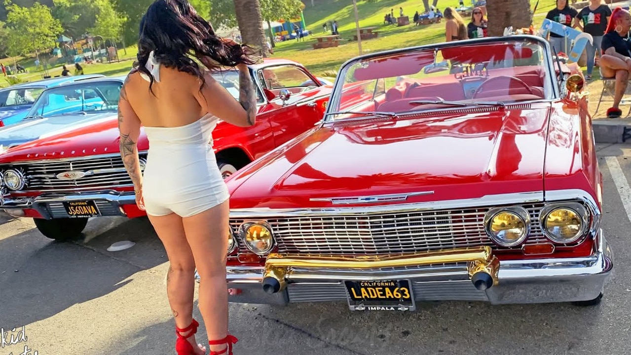 From 2024, cruising will be legal in California again. Picture: YouTube., Sometimes, low-riders are fitted with hydraulics that let them jump and hop. Picture: YouTube., Low-riders cruise in Elysian Park, Los Angeles. Picture: YouTube., Technology, Motoring, Motoring News, California lifts ban on cruising in low-rider cars