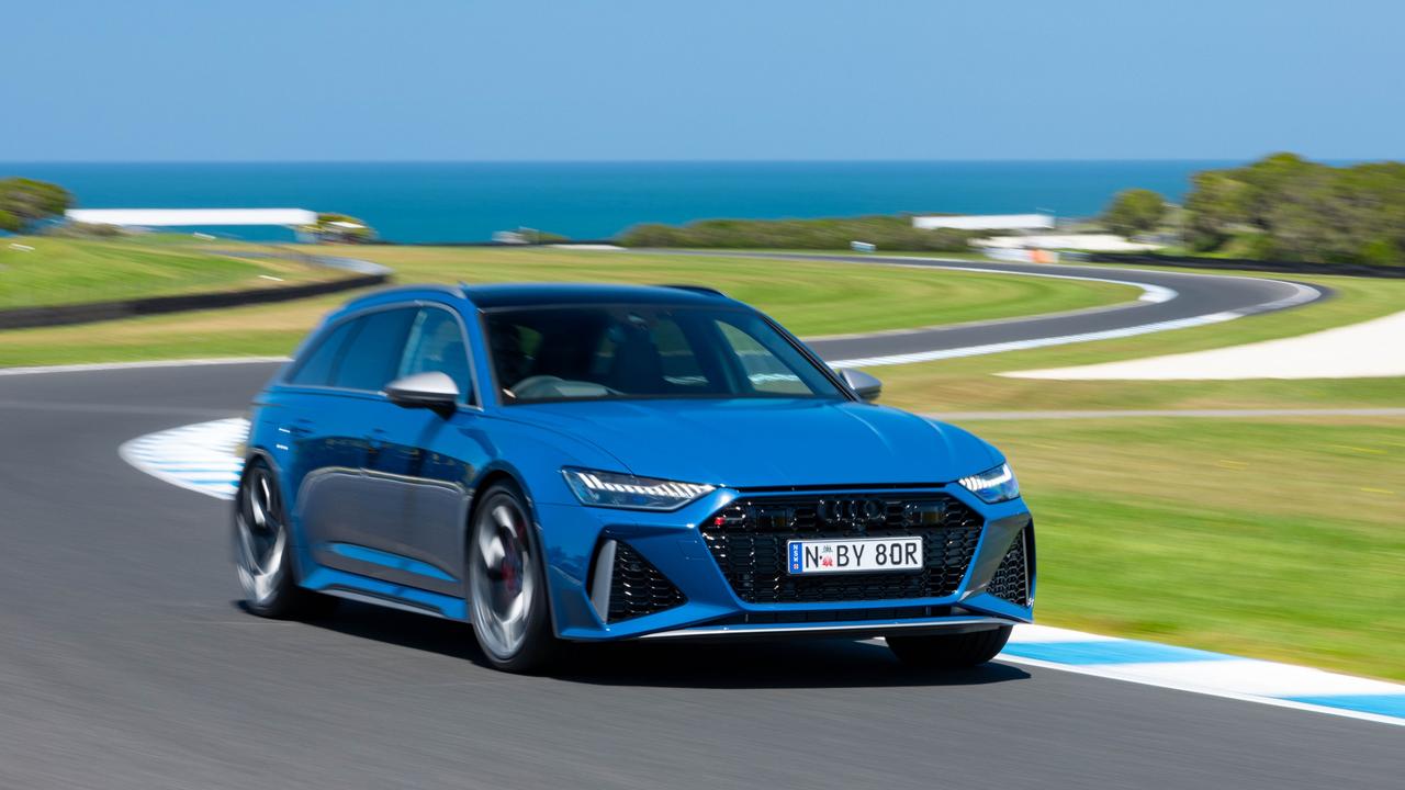 All-wheel-drive traction helps the RS6 get its power to the ground., The Audi RS e-tron GT shares its bones with the Porsche Taycan., Audi’s RS6 shines on road and track., Technology, Motoring, Motoring News, Track test: Audi RS6 vs. Audi e-tron RS GT