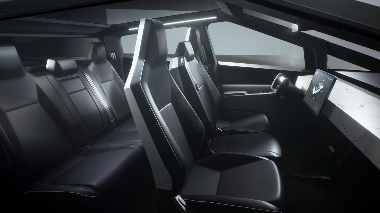 The interior maintains Tesla’s minimalist design., There are question marks on whether it will be allowed to be sold in Australia., (It’s been nearly five years since Musk first showed off the Cybertruck., Technology, Motoring, Motoring News, Tesla Cybertruck delivery date confirmed