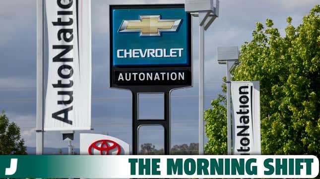  Signs are displayed at an AutoNation Chevrolet car dealership on April 21, 2022 in Valencia, California.